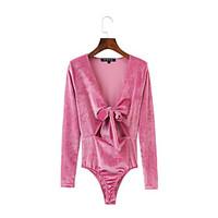 womens solid pink jumpsuits simple v neck long sleeve