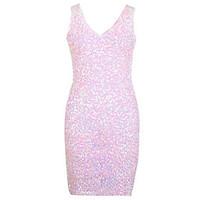 Women\'s Sequin Casual/Daily Vintage Bodycon Dress, Solid V Neck Mini Sleeveless Blue Pink Red Orange Spandex Fall High Rise Micro-elastic Medium