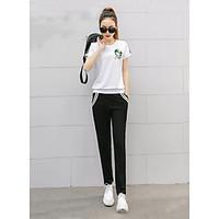 Women\'s Going out Casual/Daily Sports Simple Active T-shirt Pant Suits, Solid Round Neck Short Sleeve