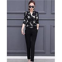womens casualdaily work simple spring shirt pant suits print shirt col ...