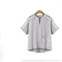 womens casualdaily simple summer shirt solid striped v neck length sle ...