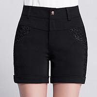 Women\'s High Rise Micro-elastic Shorts Pants, Slim Jacquard Solid
