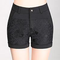 Women\'s High Rise Micro-elastic Shorts Pants, Slim Jacquard Solid
