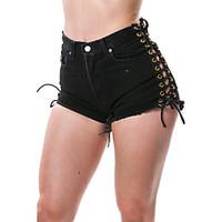 womens high rise micro elastic jeans shorts pants straight solid