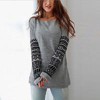 womens going out street chic shirt geometric round neck long sleeve co ...