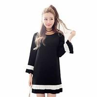Women\'s Going out Casual/Daily Loose Dress, Solid Round Neck Mini Long Sleeve Polyester Summer Mid Rise Micro-elastic Medium