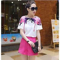 Women\'s Casual/Daily Simple Summer T-shirt Skirt Suits, Geometric Round Neck Short Sleeve Micro-elastic