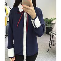 womens casualdaily simple shirt print stand long sleeve cotton