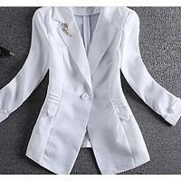 Women\'s Work Simple Spring Blazer, Solid Shirt Collar Long Sleeve Regular Cotton Acrylic