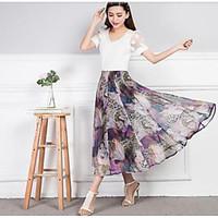 Women\'s Going out Casual/Daily Holiday Midi Skirts Swing Solid Floral Summer