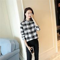 womens casualdaily simple spring shirt check shirt collar long sleeve  ...