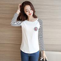 womens casualdaily simple t shirt solid striped round neck long sleeve ...