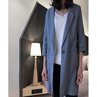 Women\'s Casual/Daily Work Simple Street chic Spring Blazer, Solid Shirt Collar ¾ Sleeve Long Polyester
