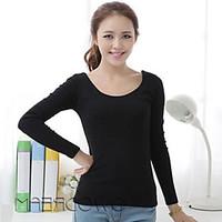 womens going out holiday simple shirt solid round neck long sleeve cot ...