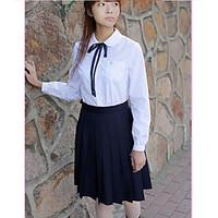 Women\'s Casual/Daily Cute Spring Fall Shirt Skirt Suits, Solid Shirt Collar Long Sleeve Cotton