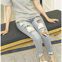 womens low rise inelastic jeans pants simple slim animal print letter