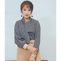 womens casualdaily simple spring summer shirt striped v neck long slee ...