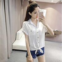 womens casualdaily simple shirt solid shirt collar short sleeve cotton ...