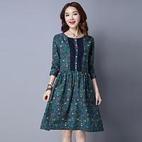 womens casualdaily simple a line loose dress floral round neck knee le ...