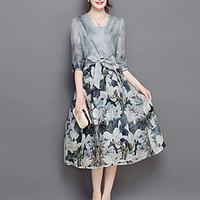 womens casualdaily street chic a line dress floral v neck midi sleeve  ...