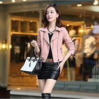 Women\'s Casual/Daily Simple Spring Summer Jacket, Solid Shirt Collar Long Sleeve Short Rayon