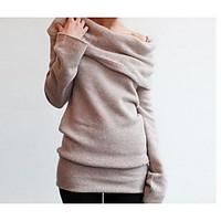 Women\'s Casual Sweatshirt Solid Asymmetrical Micro-elastic Roman Knit Long Sleeve Winter