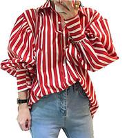 Women\'s Going out Work Club Vintage Street chic Sophisticated All Seasons Shirt, Striped Shirt Collar Long Sleeve Blue Red Others Opaque