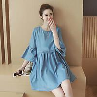 Women\'s Casual/Daily Loose Dress, Solid Round Neck Mini ½ Length Sleeve Others Spring Summer Mid Rise Inelastic Medium