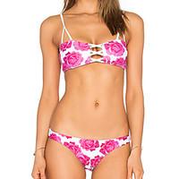 womens straped bikini lace up floral floral