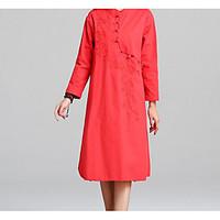 womens casualdaily tunic dress solid floral stand maxi long sleeve lin ...