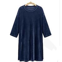 Women\'s Casual/Daily A Line Dress, Solid Round Neck Midi Short Sleeve Silk All Seasons Mid Rise Micro-elastic Medium