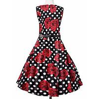 womens party street chic swing dress floral round neck midi sleeveless ...