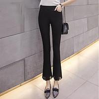 womens mid rise micro elastic loose pants simple bootcut solid