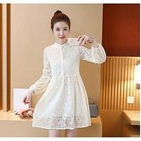 Women\'s Going out Casual/Daily Lace Dress, Solid Stand Mini Long Sleeve Polyester Summer Mid Rise Micro-elastic Medium
