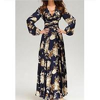 womens going out vintage loose swing dress floral v neck maxi long sle ...