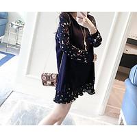 womens going out simple loose dress solid round neck mini long sleeve  ...