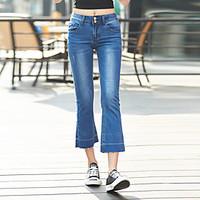 womens mid rise micro elastic jeans pants simple bootcut solid