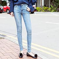 womens high rise micro elastic jeans pants simple slim skinny solid