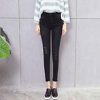 womens high rise micro elastic jeans pants simple slim skinny solid