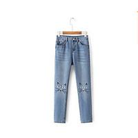 womens mid rise micro elastic jeans pants simple straight solid animal ...