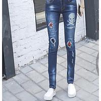 womens high rise micro elastic jeans pants simple slim denim print