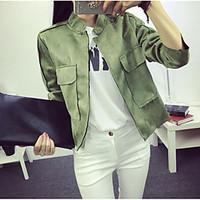 womens casualdaily simple spring fall jacket print stand long sleeve s ...