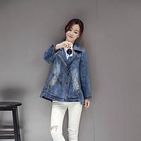 womens casualdaily simple spring summer denim jacket solid shirt colla ...