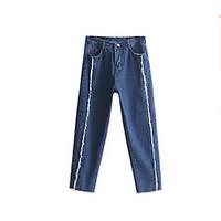 womens mid rise micro elastic jeans pants simple wide leg solid