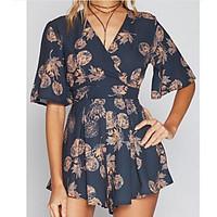 Women\'s Going out Casual/Daily Loose Dress, Floral V Neck Mini Short Sleeve Others Summer High Rise Micro-elastic Medium