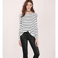 womens casualdaily simple fall t shirt striped round neck long sleeve  ...