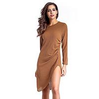 Women\'s Going out Casual/Daily Sexy Simple Bodycon Dress, Solid Round Neck Asymmetrical Long Sleeve Other Spring Mid Rise Micro-elastic
