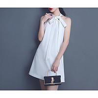 womens casualdaily simple a line dress solid halter mini sleeve polyes ...