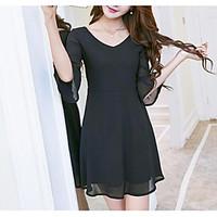 Women\'s Casual/Daily Simple Chiffon Dress, Solid Round Neck Above Knee ½ Length Sleeve Others Summer Mid Rise Micro-elastic Medium