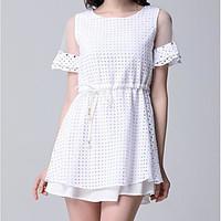 Women\'s Casual/Daily Skater Dress, Solid Round Neck Above Knee Short Sleeve Rayon Spring Summer High Rise Inelastic Thin
